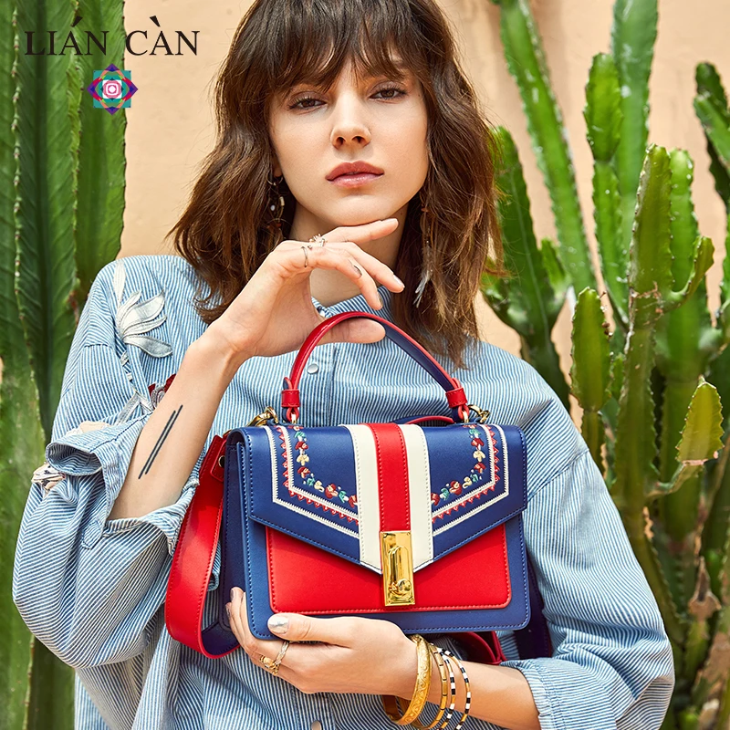 LIAN CAN Сумка с вышивкой контрастные цвета сумки через плечо для женщин висячий