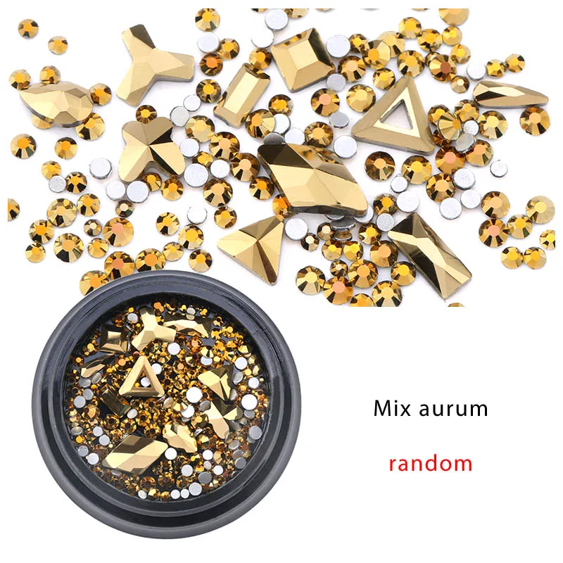 aurum 1 коробка смешанные различные DIY кристаллы Камни дизайн ногтей стеклянные стразы для шармов 3D украшения для ногтей Новое поступление аксессуары - Цвет: aurum
