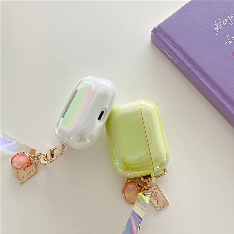

INS Laser Aurora case for Airpods Pro 1 2 case protective cover Bluetooth Wireless Earphone case gemstone pendant