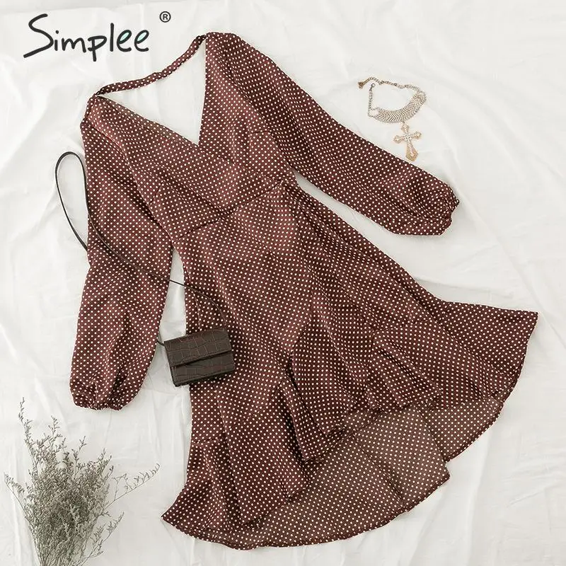 Simplee Элегантный фонарь в горошек с рюшами вечернее платье Офисный стиль A Line