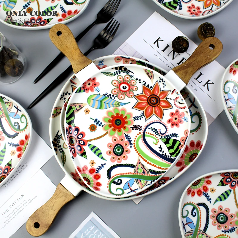 Креативная сервировочная тарелка с деревянной ручкой кухонные тарелки
