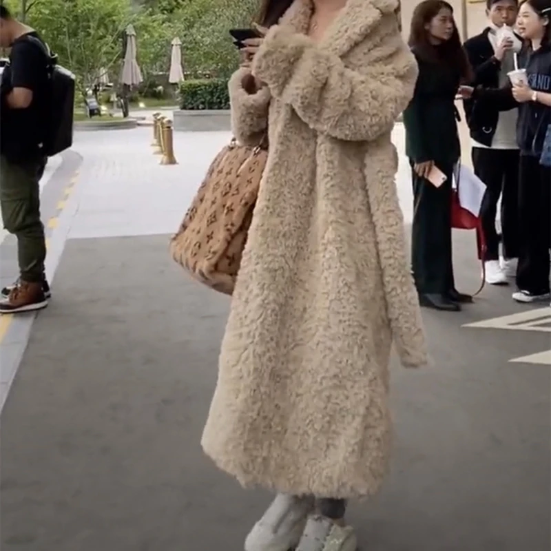 Женское длинное меховое пальто повседневное с мехом медведя в Корейском стиле