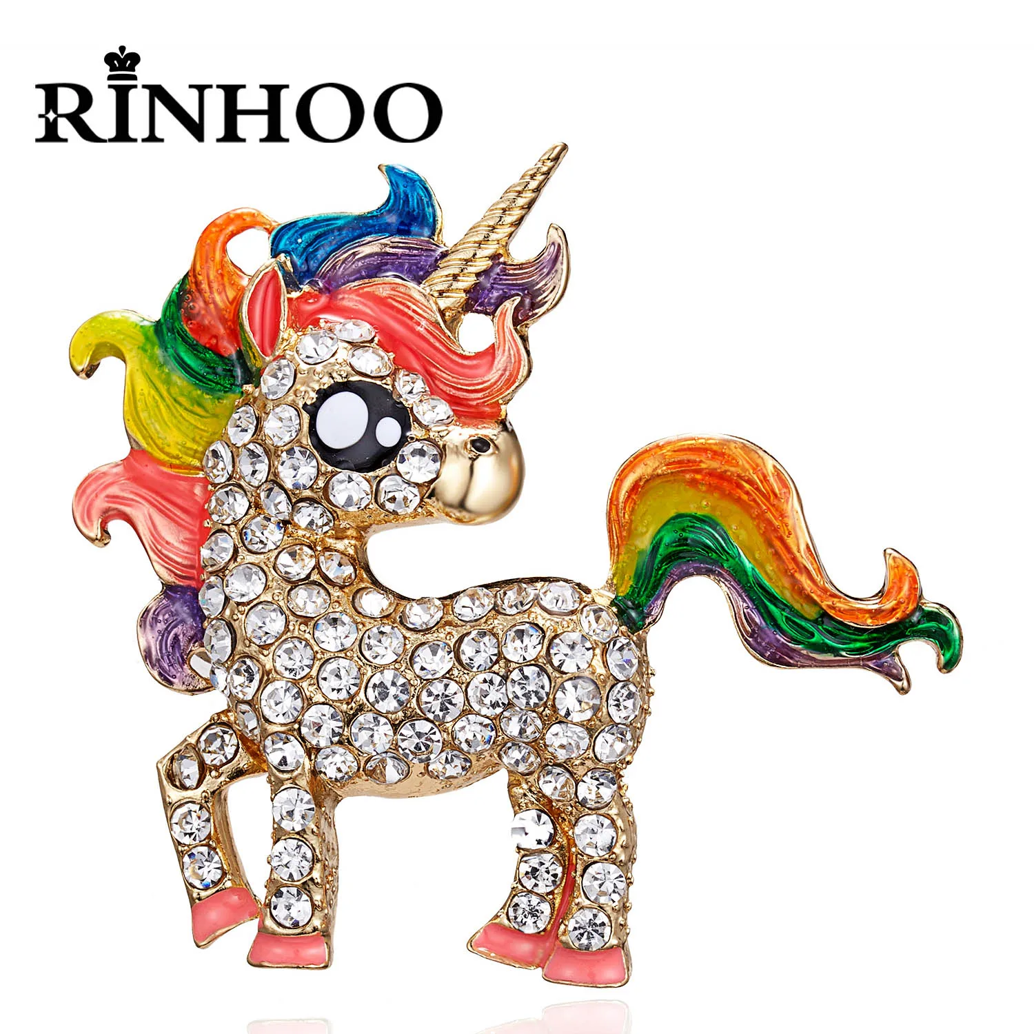 Rinhoo Rainbow Color Rhinestone Horse Brooches For Women Animal Cute Cat Koala Lovely Hedgehog Pet Party Jewelry Gift Lapel Pins