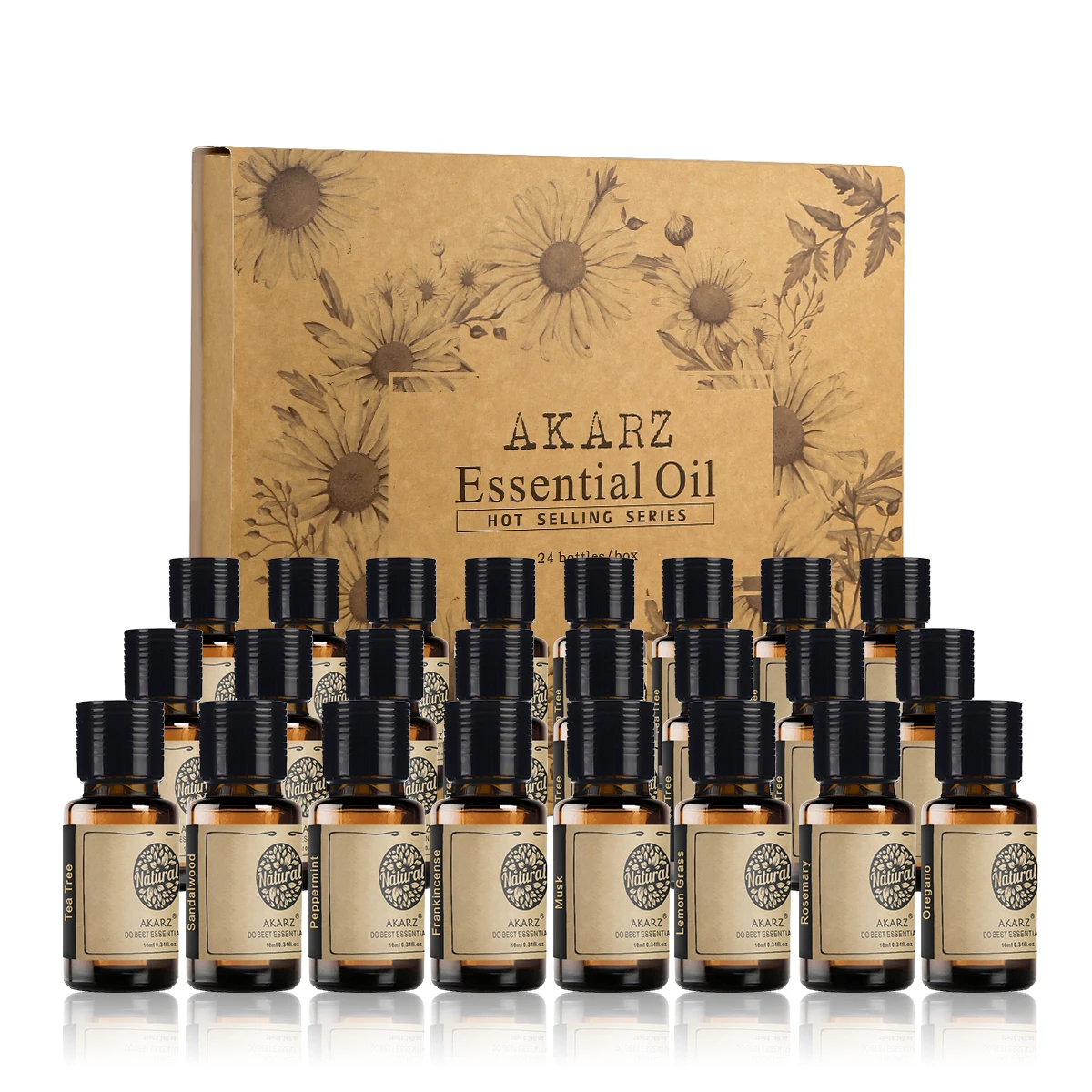 

AKARZ Hots 24 Set Tea Tree,Lavender,Sandalwood,Rose,Patchouli,Musk,Ylang,Rosemary,Neroli,Peony,Vanilla,Neroli Lily Essential Oil