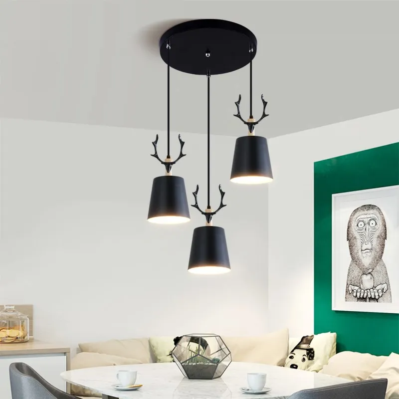 

Подвесные светильники для кабинета, дизайнерская Скандинавская лампа с рогами, подвесное освещение, Железный Абажур, деревянные лампы для ...