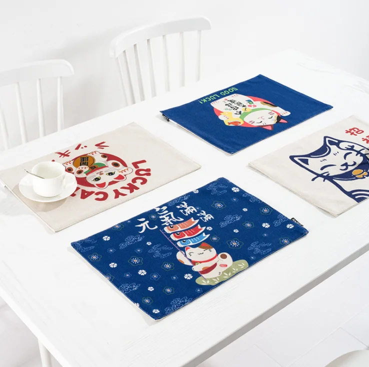 Китайский Lucky Cat Подставка для столовых приборов из хлопка и льна стол ногтей