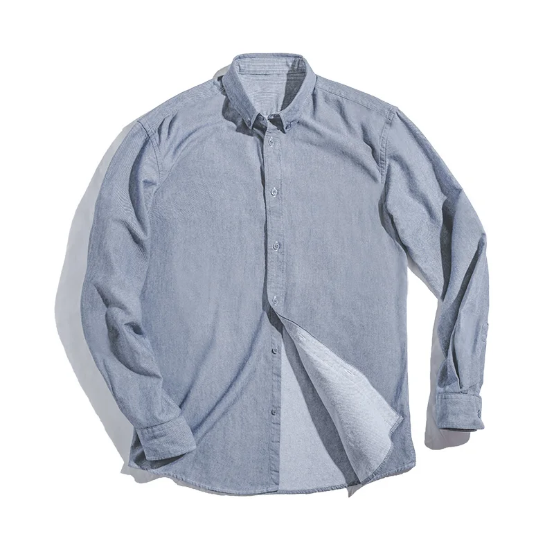 light grey Maden мужская хлопковая Ретро оксфордская рубашка винтажная однотонная тонкая рубаха мужские с длинными рукавами - Цвет: light grey
