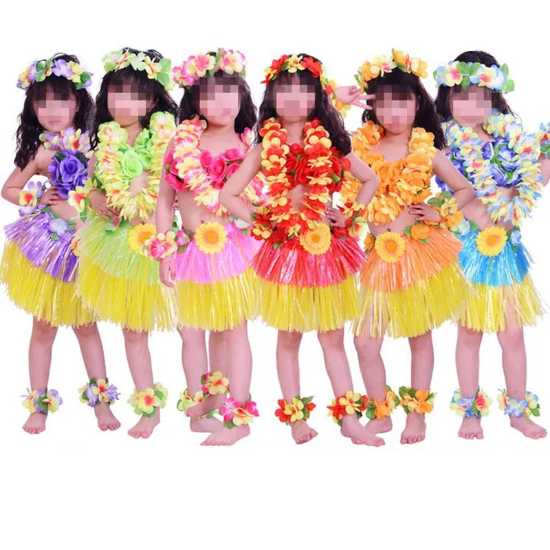 

Hawaii Costume Cosplay Lei Headband Flower Garland Wristbands Bra Hula Skirts Set Summer Beach Party Birthday