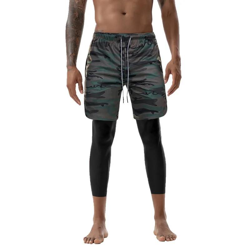 green camo A MoneRffi мужские 2 в 1 штаны для бега со встроенными карманами, на бедрах, с потайными карманами на молнии, спортивные брюки для фитнеса, Мужские штаны на шнурке - Цвет: green camo A