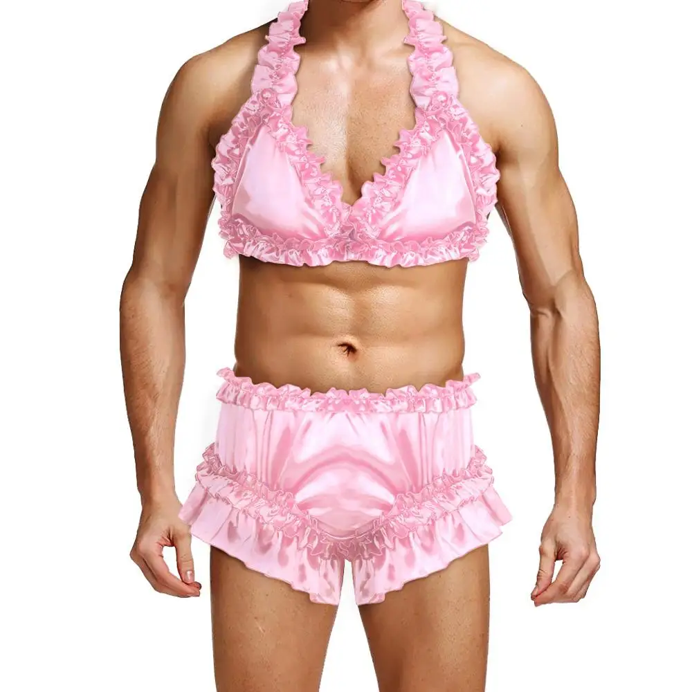 Комплект нижнего белья Feeshow мужской мягкий атласный эротический комплект с