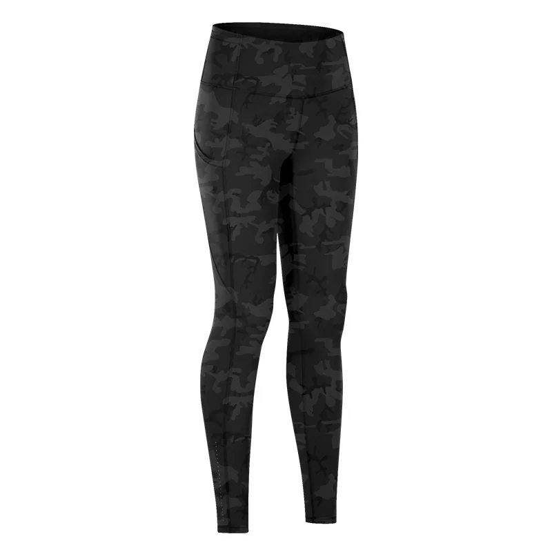 

2021 spring and summer new yoga pants women's elastic double side ground wool high waist pants splicing pocket sports running