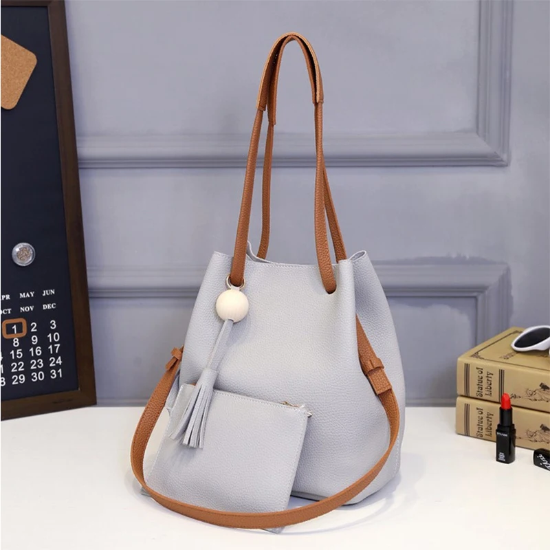 

Vintage Fashion Small Women Leather Bucket Bag Handbag Drawstring Shoulder Bag Messenger Crossbody Bags Purses 2pcs