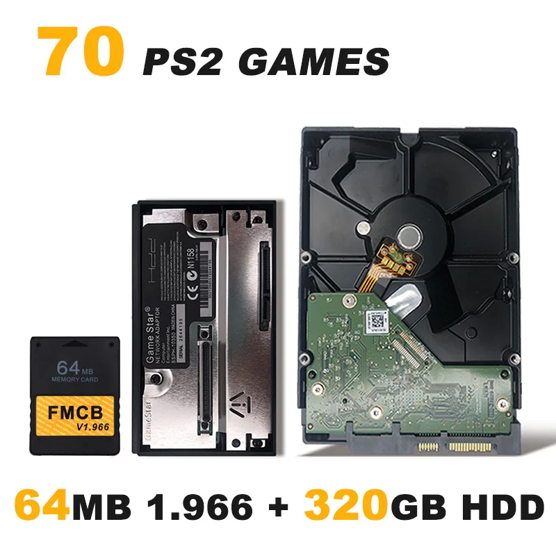 64MB and 320GB FMCB v1.966 8/16/32/64 Мб карта памяти для PS2+ 3," жесткого диска SATA HDD 80 Гб/320 Гб/500 Гб/1 ТБ/2 ТБ с игр+ жесткого диска SATA HDD адаптер - Цвет: 64MB and 320GB