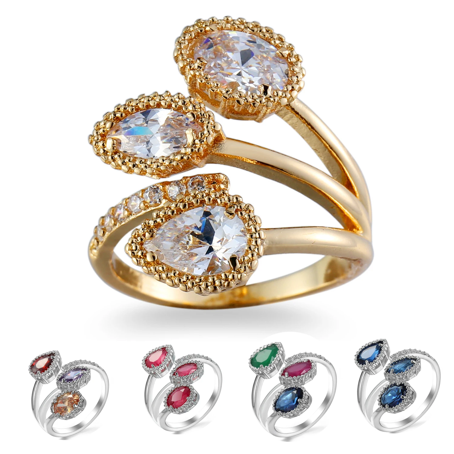 

Trendy Fashion Wedding Engagement Open Ring Silver Color Girl Cocktail Party Rings Shine Crystal Zircon Fashion Women Jewelry Gi