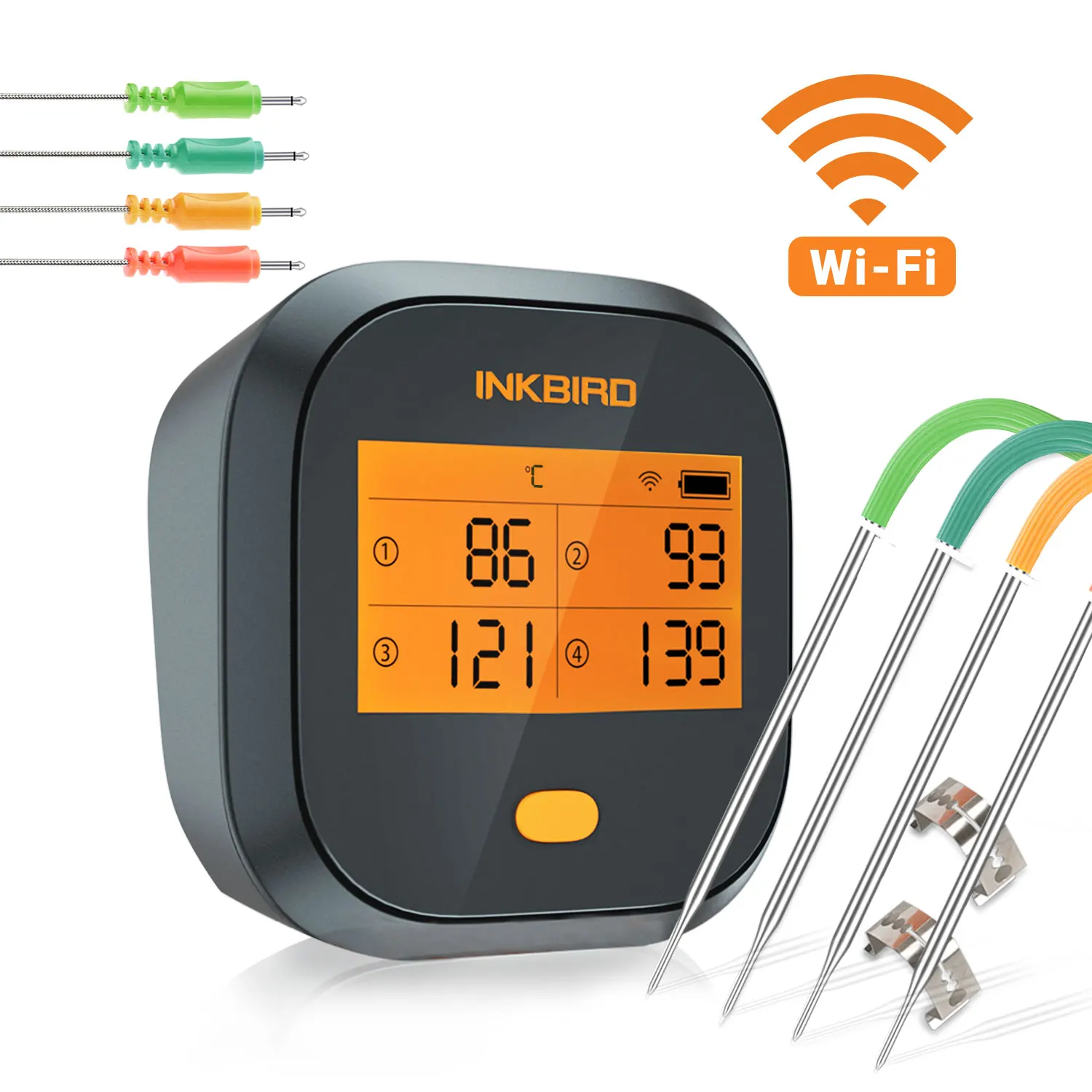 

Inkbird Rainproof BBQ Smoking Thermometer IBBQ-4T Rechargeable with Magnetic LCD Screen 4 Probes for Grilling Indoor&Outdoor Kit