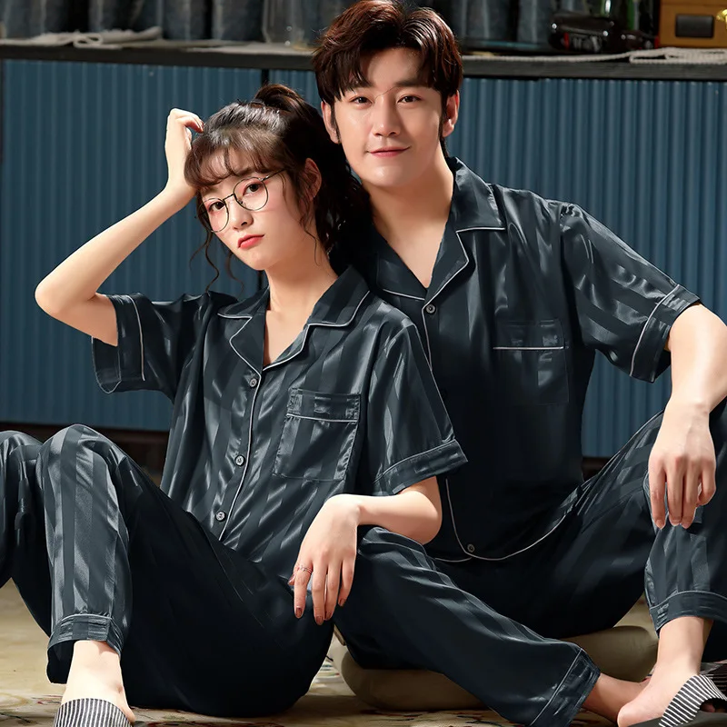 Сатиновый полосатый Ночной костюм комплект из 2 предметов Пижамный для любителей