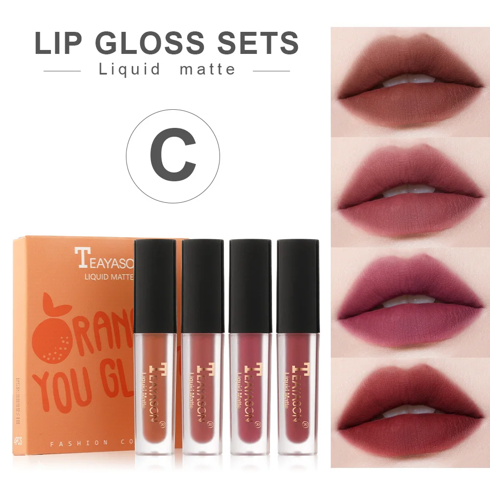 

4PCS Matte Lip Gloss Velvet Lipstick Set Waterproof Long Lasting Sexy Red Lipgloss Lip Glaze Tint Make Up Cosmetic