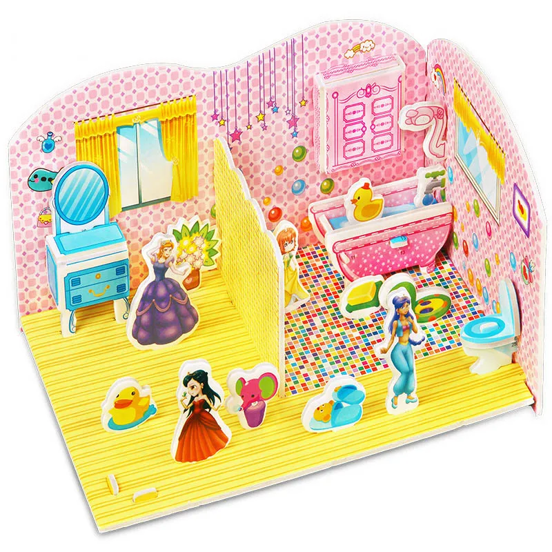 kids 3d stereo puzzle cartoon house castle building model diy handmade early learning educational toys gift for children free global shipping