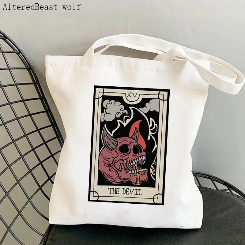 

Women Shopper bag The Devil Tarot Card Kawaii Bag Harajuku Shopping Canvas Shopper Bag girl handbag Tote Shoulder Lady Bag