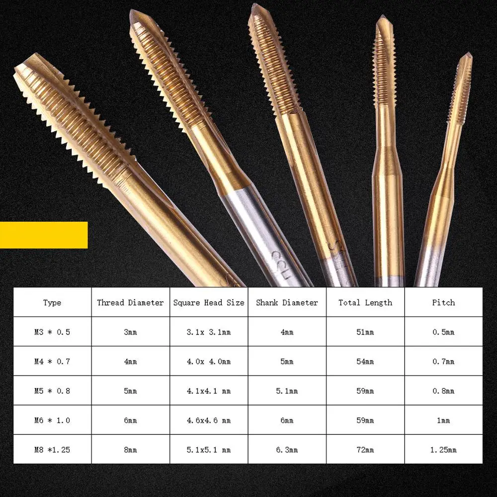 1Pcs HSS M3 M4 M5 M6 M8 Titanium Coated Spiral Point Tap Straight Flute Metric Right Hand Machine Thread Drill M3-M8 | Инструменты