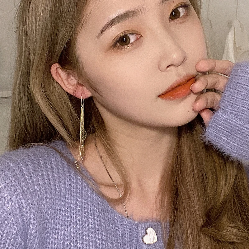 В Корейском стиле темперамент длинные золотые листья кисточки серьги 2021 новая