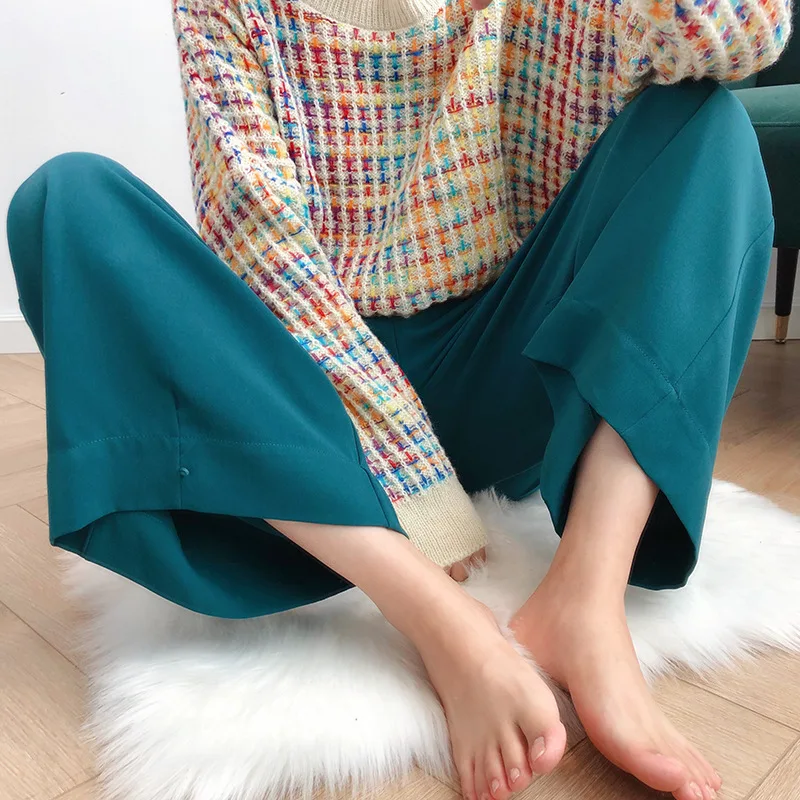

2020 Women Spring Summer Casual Pants Pure Color Women High Waist Wide Leg Pants Chic Women Button Design Loose Trousers