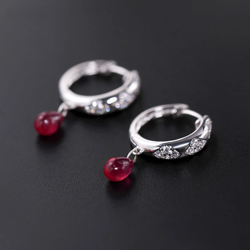 

DAIMI Plain Ruby Earrings Women's Day Genuine Gemstones 925 Sterling Silver Water Drop Colored Earrings Gift