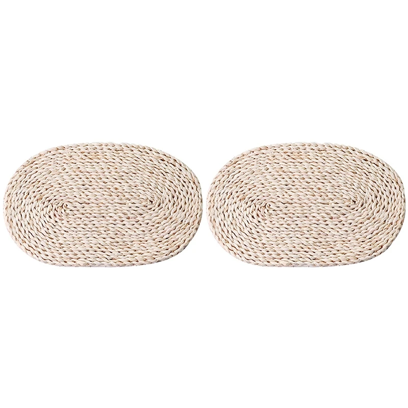 2 шт. плетеных столовых приборов из кукурузного стебля на столе Овальный коврик
