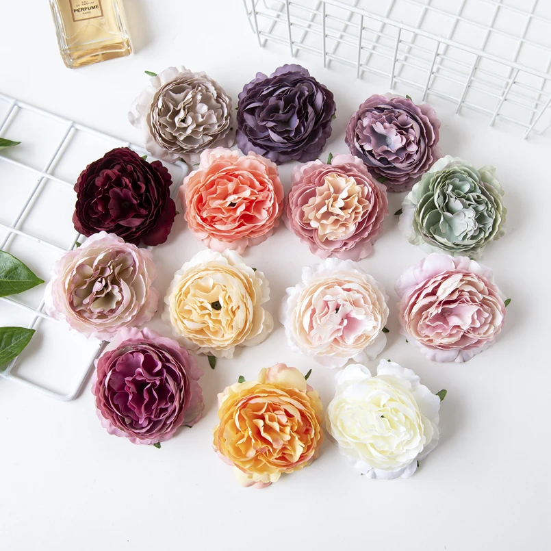 

5PCS Artificial Flowers Christmas Decorations for Home Wedding Bridal Accessories Clearance Diy Candy Box Scrapbook Silk Peony