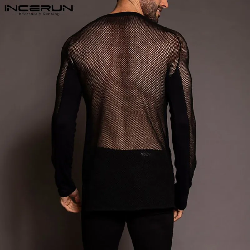 Футболка мужская сетчатая с V-образным вырезом модный топ в стиле пэчворк