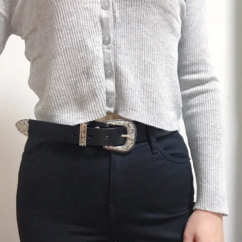 

Нового дизайна; Винтажные женские ботильоны из PU искусственной кожи, кожаные ремни Резные Пряжка роскошный поясной ремень брюки в стиле пан...