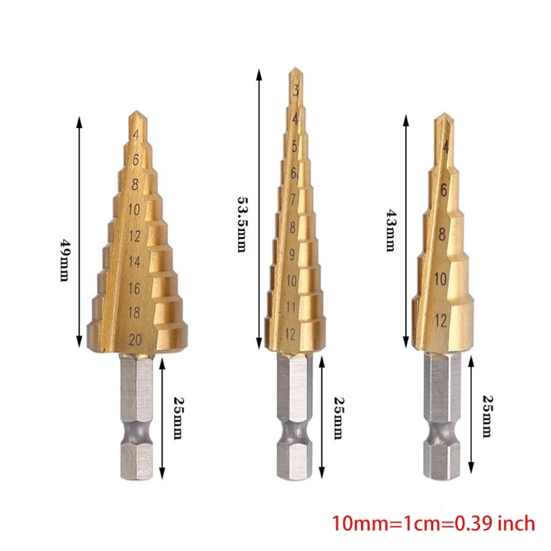 

A Set of 3 Hexagonal High-speed Steel Drill Bits Step Drill Set Used for Punching and Reaming Wood Boards and Plastic