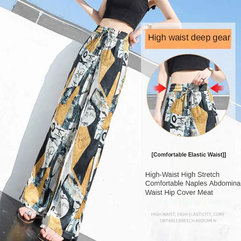 

Women's Plus Size Bohemian Ice Silk Chiffon Wide-leg Pants Summer New High-waist Loose Draping Straight-leg Printed Casual Pants