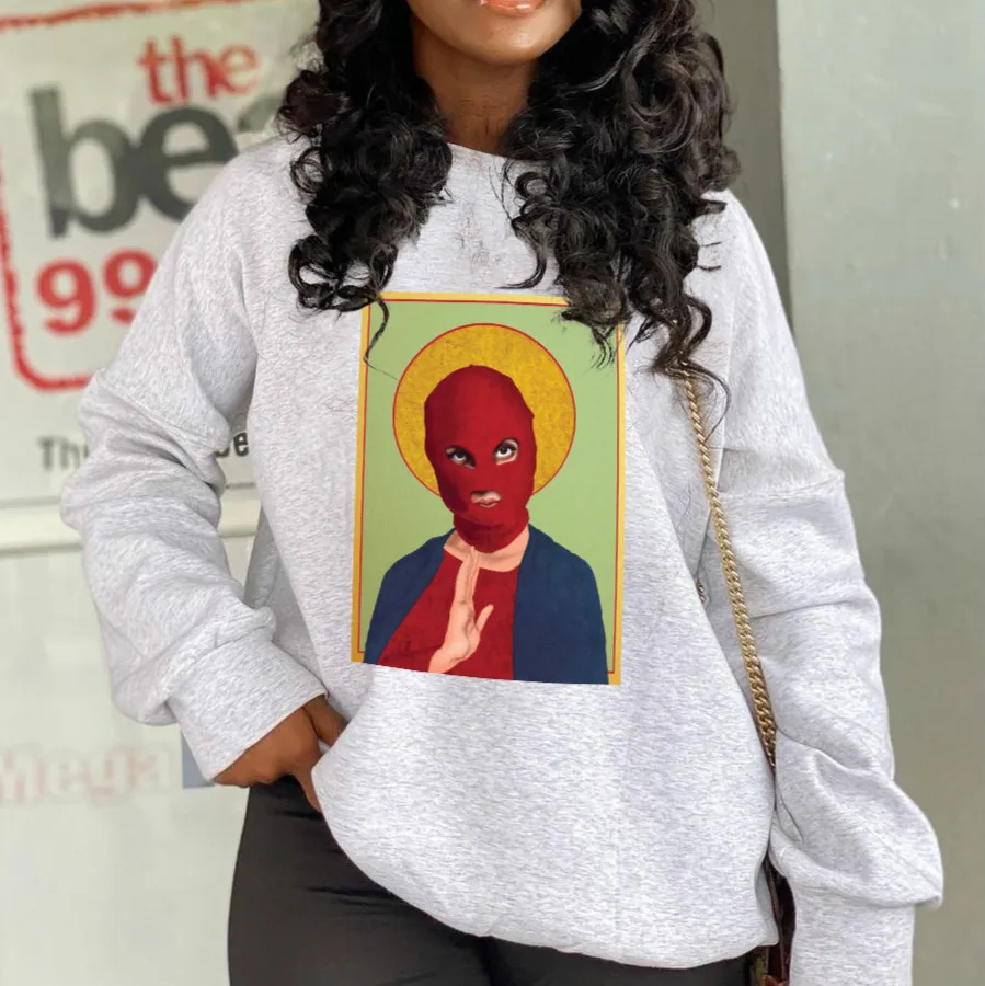 

Oversized Hoodie Winter Printed Letter Round Neck Long Sleeve Ladies Tops
