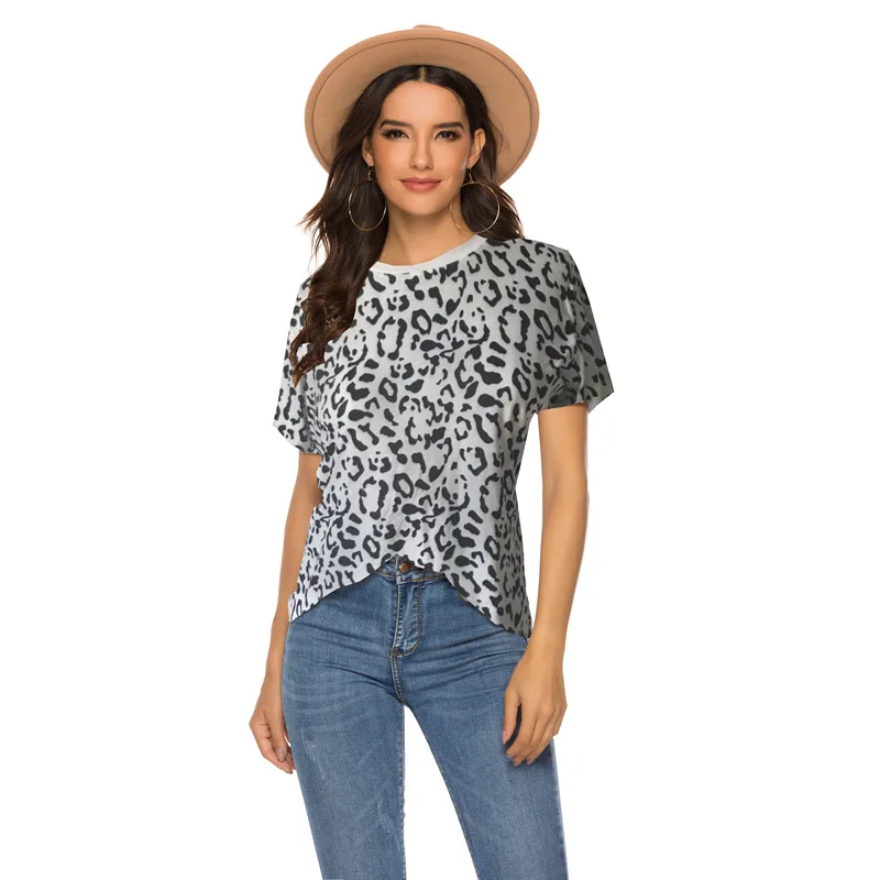 

2021 Summer New Women's Fashion Short Sleeve Sexy Leopard Print Round Neck Tshirt Loose Casual Top T-shirt Woman Y2k Shirts