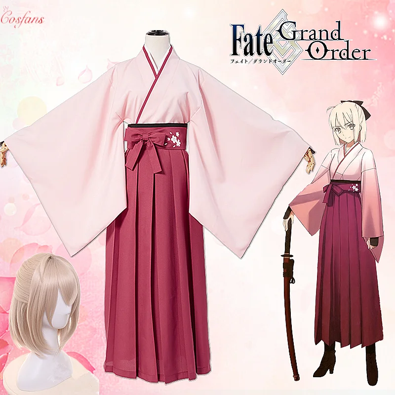 Аниме FGO Fate Grand Order Sakura Saber Okita Souji Kendo униформа косплей костюм полный комплект