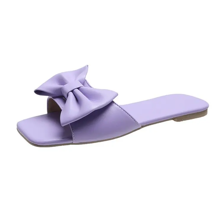 

Women Bow Decoration Slippers Ladies Solid Color Flats Female Fashion Outdoor Beach Shoes Female Footwear Women Summer Slides