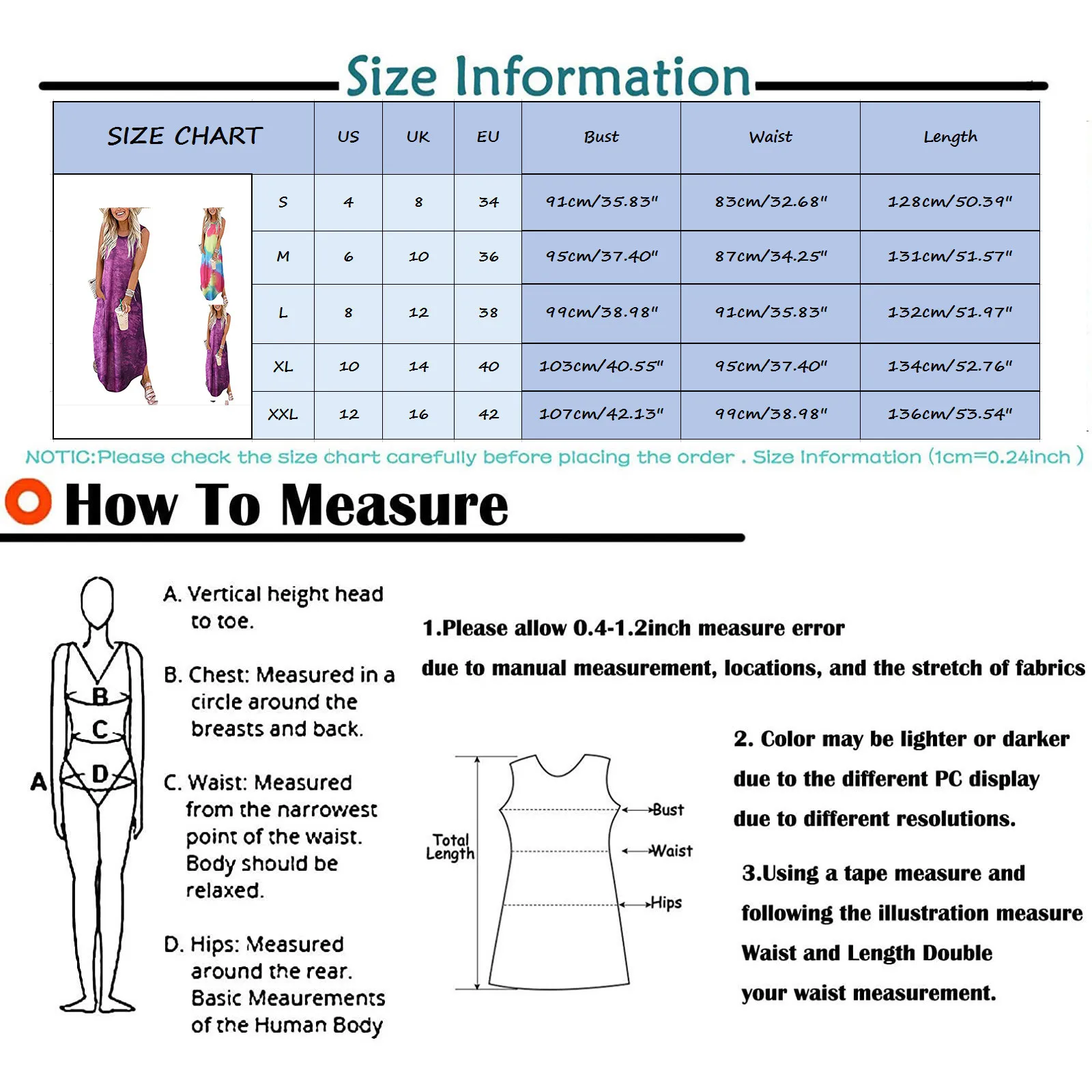

SAGACE Women's Summer New Tie-dye Printed Pocket Sleeveless Long Dress Summer Women's Casual Dresses
