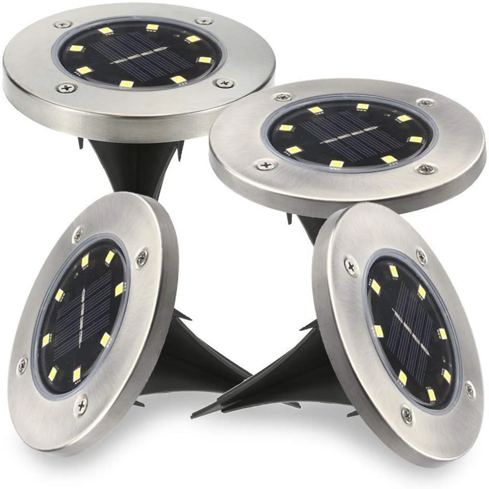 4pcs Solar Garden Lights 8 LED Waterproof Solar Lawn Underground Light Outdoor Lawn Lamp Garden Decoration Path Night Light