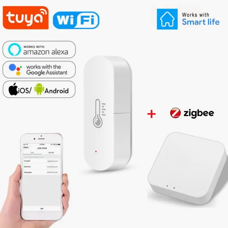 

Датчик температуры Tuya ZigBee для умного дома, сенсорное устройство с мониторингом в режиме реального времени, работает от батареи, для Alexa Google ...