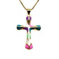 micro zircon rainbow cross pendant necklace drops of paint red black crosscopper gold plated diy neck catenary necklace jewelry