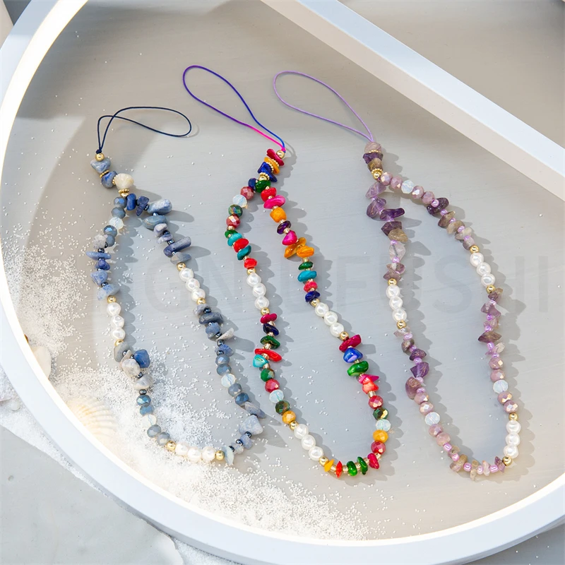 

Creative Personality Imitation Gravel Mobile Phone Chain Exquisite Contrast Color Beaded Mobile Phone Chain Women's Jewelry