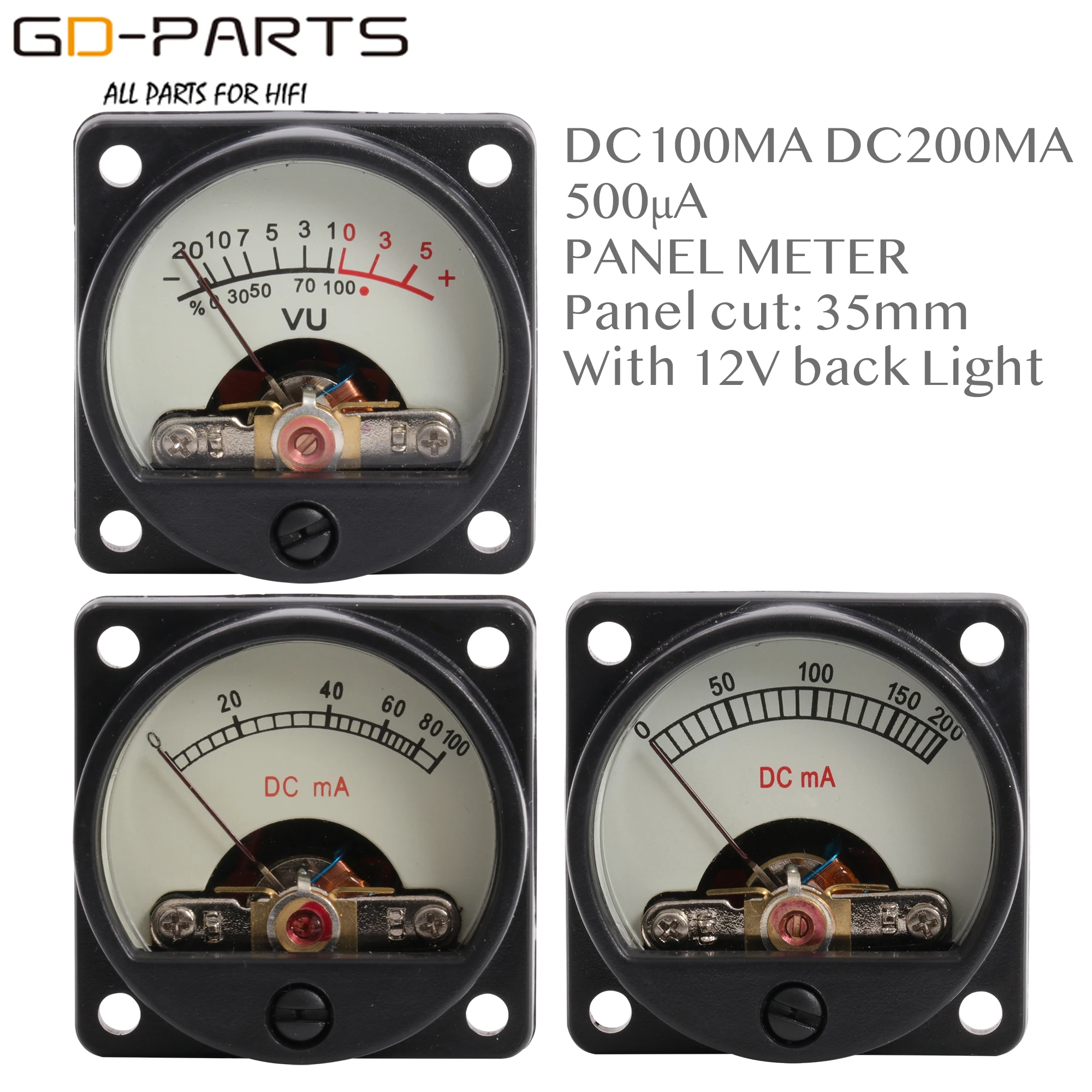 35mm DC100mA DC200mA 500UA VU Panel Meter Ampere Meter With 12V Warm Back Light For Vintage 300B KT88 EL34 211 845 Tube AMP DIY