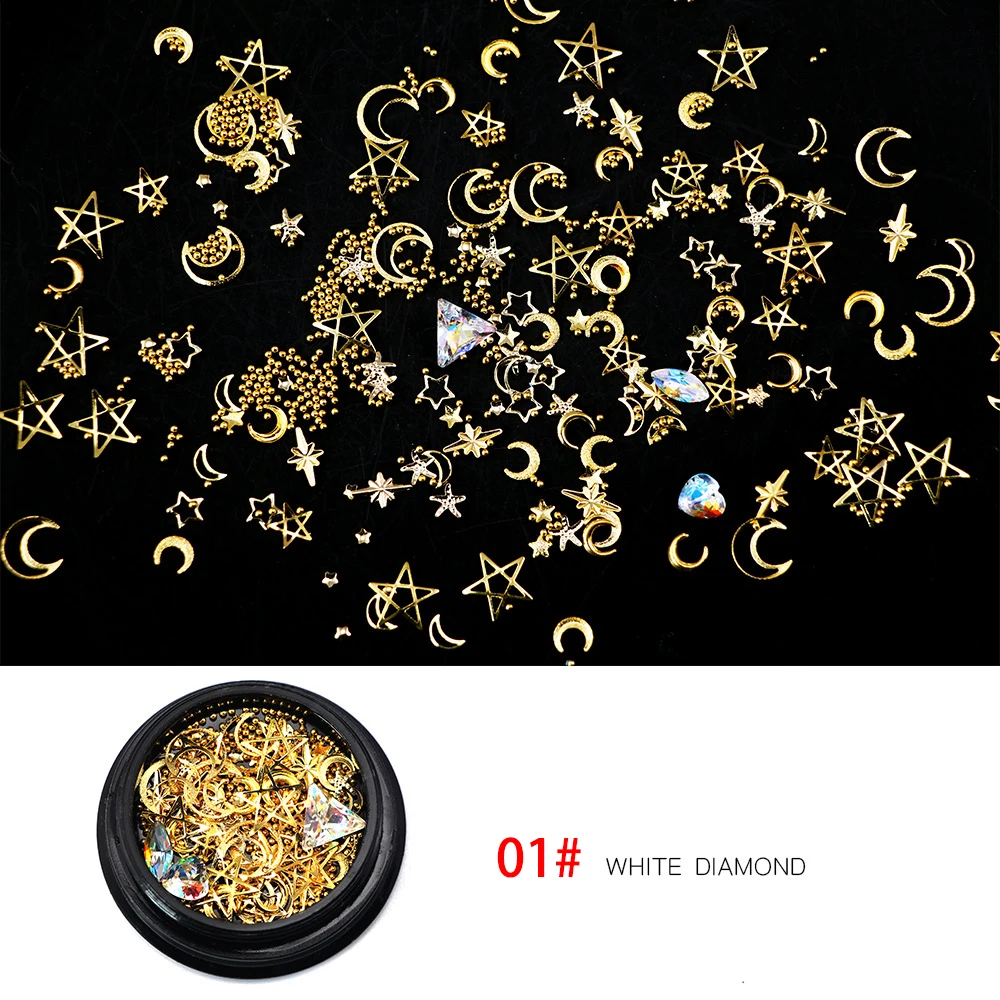 Металлические украшения для дизайна ногтей Flash Gold Moon Star красочные бриллианты