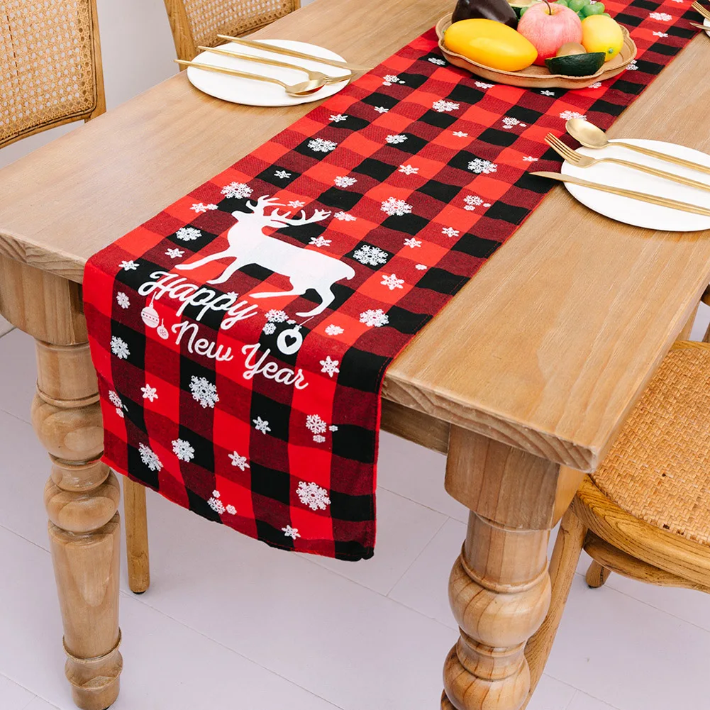 

185 x 32cm NEW Christmas Table Runner Cover Cloth Xmas Tablecloth Plaid Printed for Home Merry Christmas Ornament Xmas Gifts