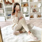 Женский хлопковый спортивный костюм Uefezo, весенний комплект из 2 предметов, свитер с круглым вырезом и брюки с эластичным поясом, Трикотажный костюм