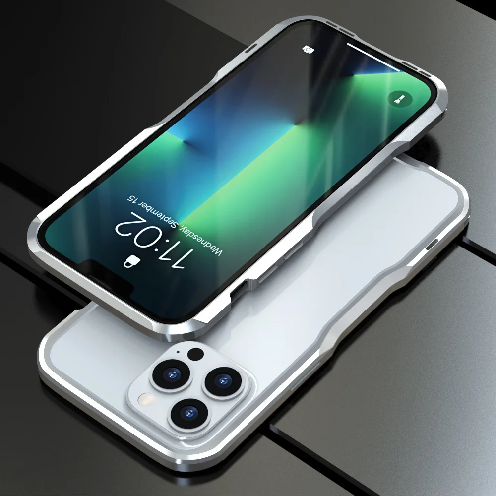 

Luphie For iPhone 13 12 Pro Max mini Shockproof Armor Metal Bumper Irregularly Aluminum Case Cover