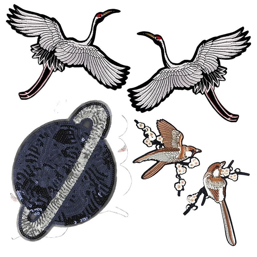 Новинка кружевная нашивка с красным короном краном цветком птицами наклейки для