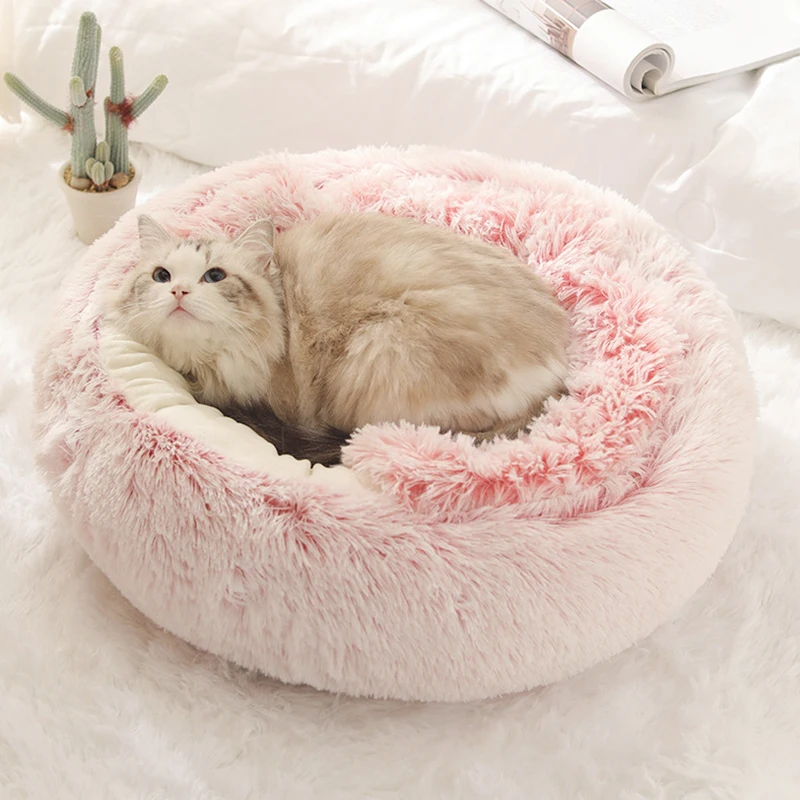 

Pets Dog Cat House Bed Round Plush Warm Nest for Deep Sleep Pet Kawaii Soft Comfort Winter Beds Mat Small Puppy Kitten Supplies