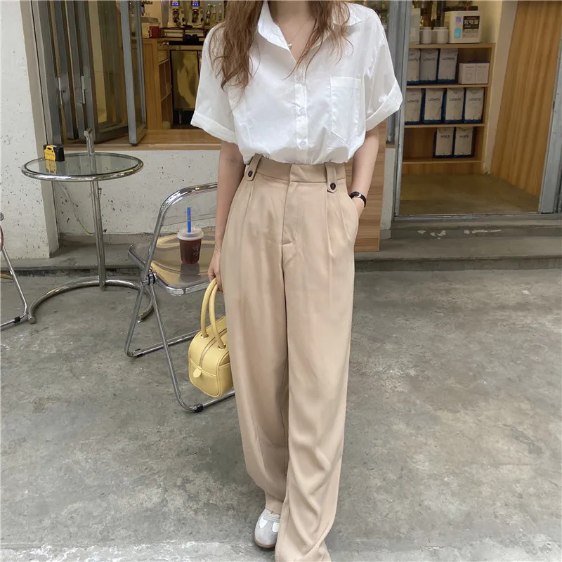 

CGC 2021 Summer Short Sleeves Blouses Loose Korean Style Women's Shirt Casual Female Top Simple Down Collar Oversized Shirt